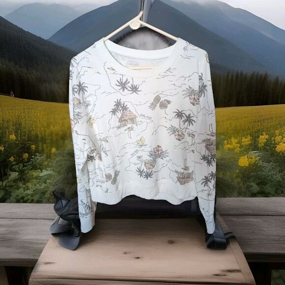 Y2K Gilly Hicks Sweater Womens M Oversized Soft Tropical‎ Print Long Sleeve Crop - Picture 1 of 4